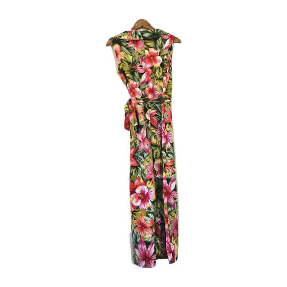 Vtg Sag Harbor Floral Faux Wrap Midi Dress Womens 8 Tropical Resort Beach Boho - Picture 4 of 7